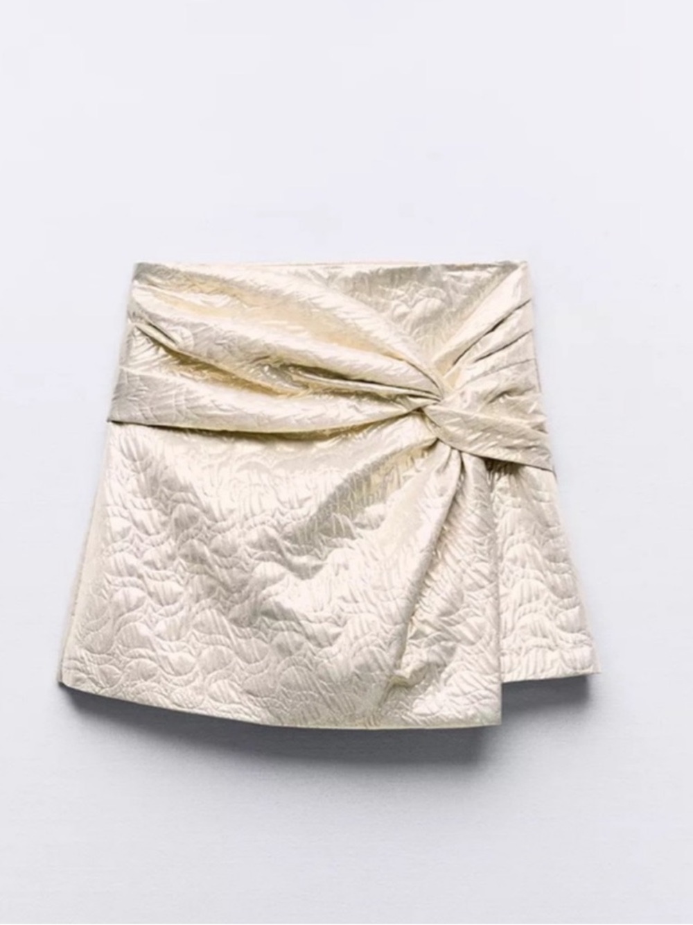 Zara Quilted Twist-Detail Mini Skirt in Cream